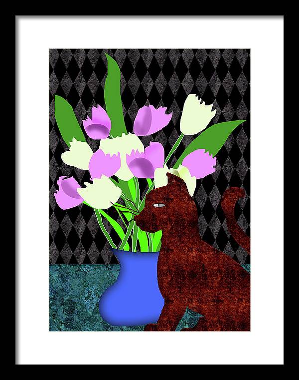 The Cat and The Tulips - Framed Print