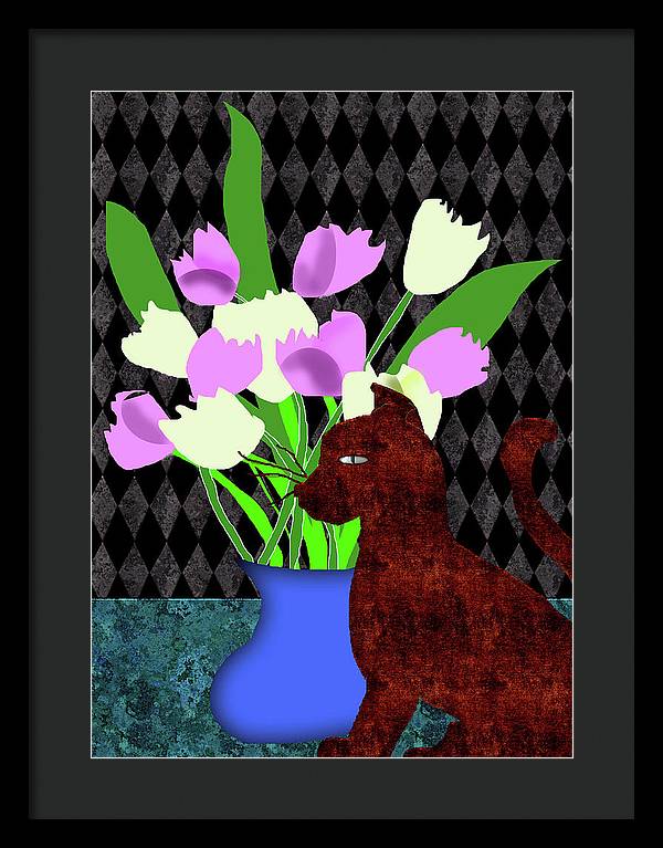 The Cat and The Tulips - Framed Print