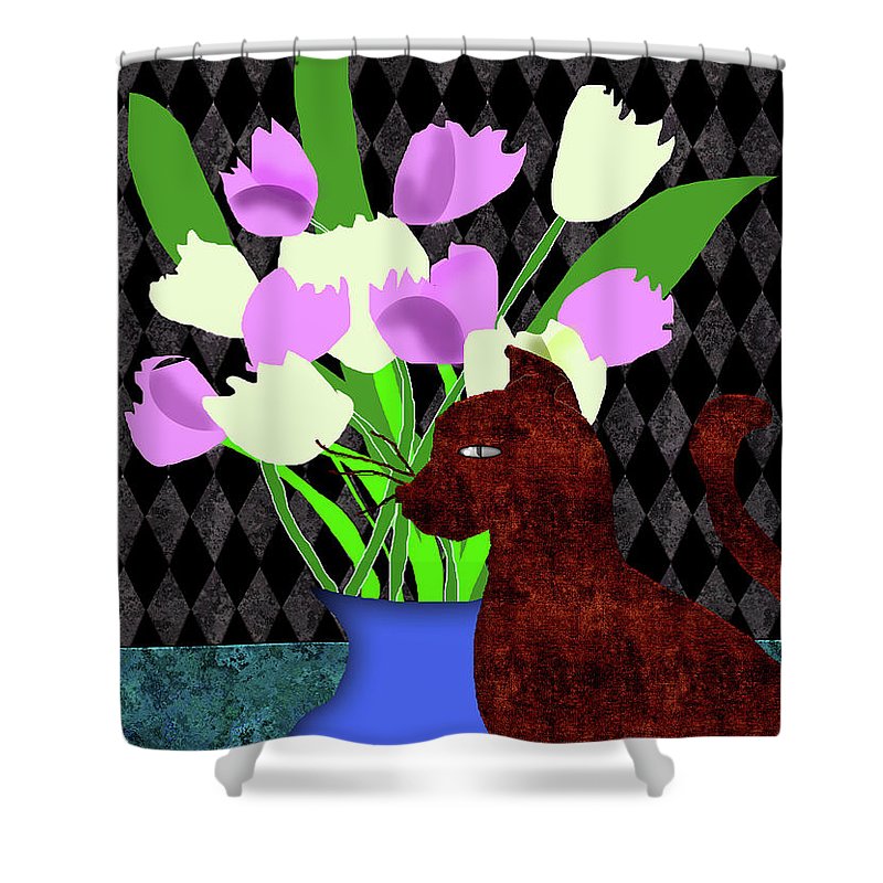 The Cat and The Tulips - Shower Curtain