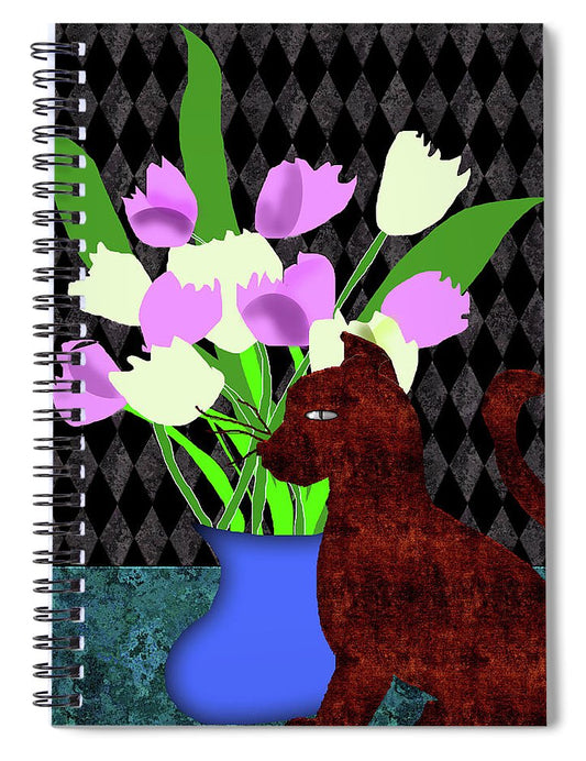 The Cat and The Tulips - Spiral Notebook