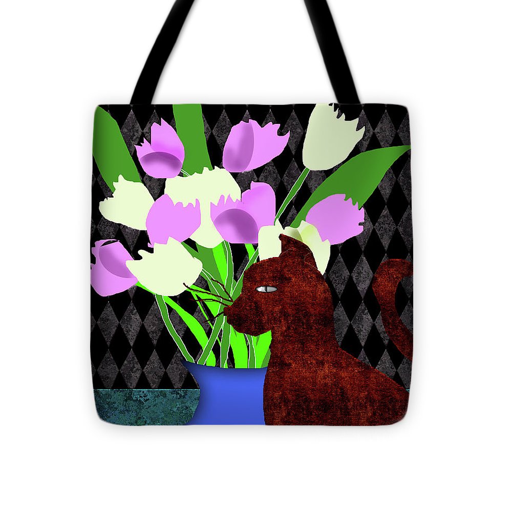 The Cat and The Tulips - Tote Bag