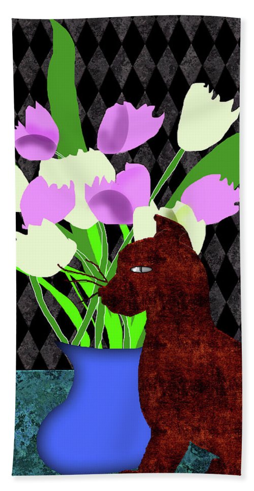 The Cat and The Tulips - Bath Towel