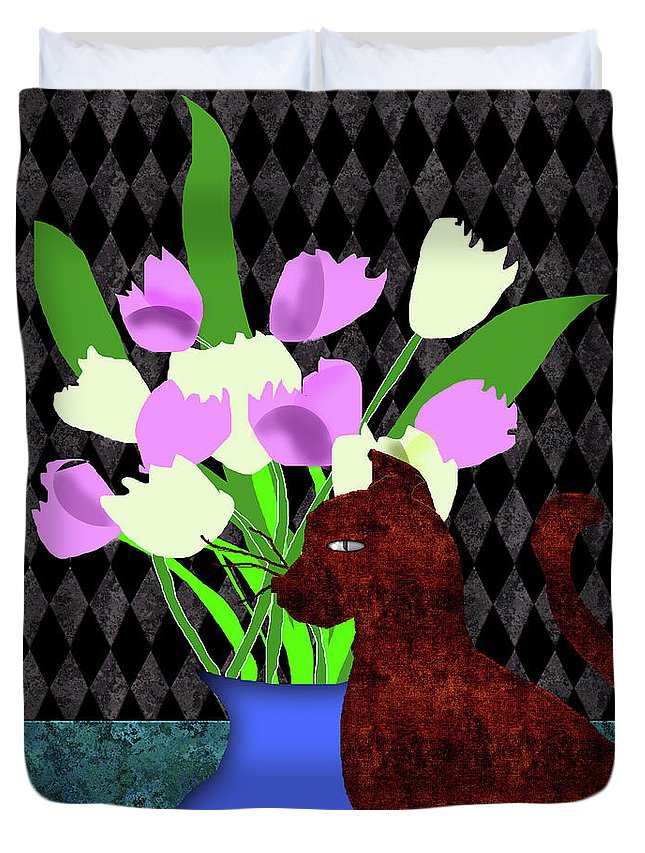The Cat and The Tulips - Duvet Cover