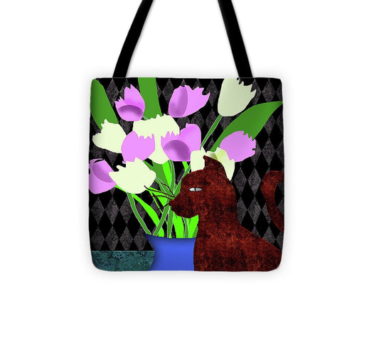 The Cat and The Tulips - Tote Bag