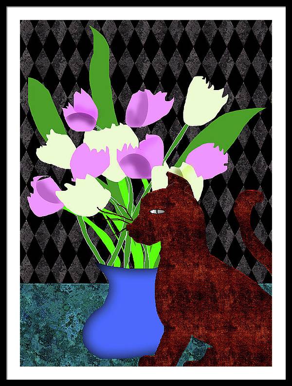 The Cat and The Tulips - Framed Print