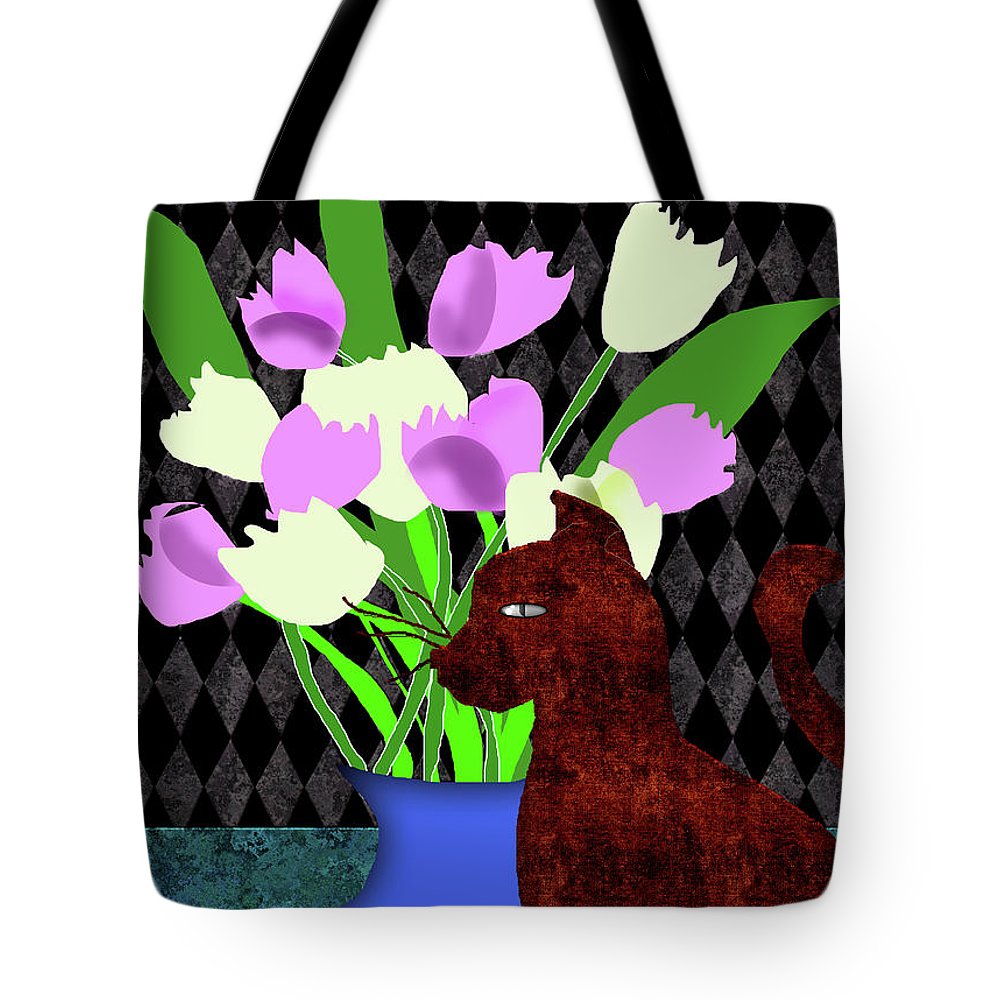 The Cat and The Tulips - Tote Bag