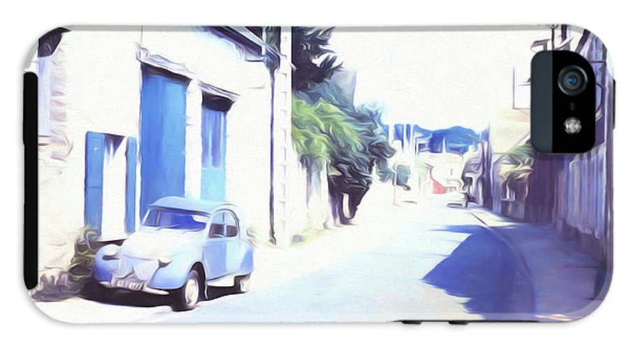 Vintage Travel Blue Car on The Street - Phone Case
