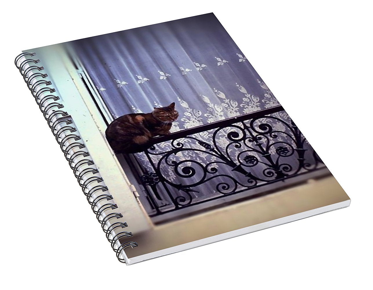 Vintage Travel Cat on a French Balcony 1967 - Spiral Notebook