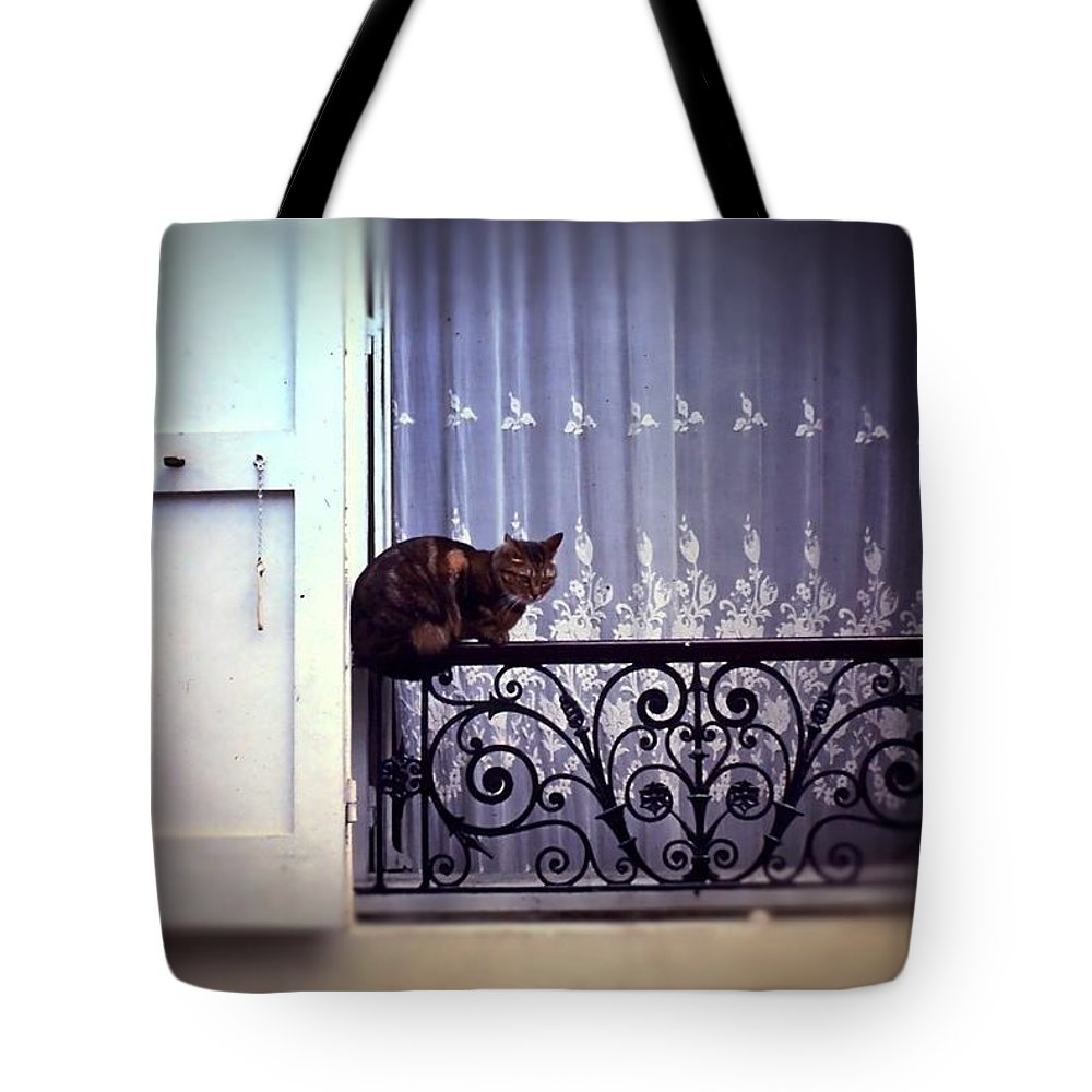 Vintage Travel Cat on a French Balcony 1967 - Tote Bag