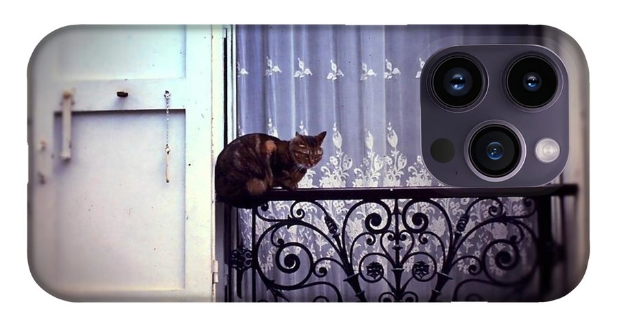 Vintage Travel Cat on a French Balcony 1967 - Phone Case