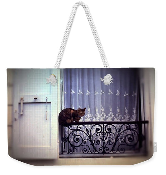 Vintage Travel Cat on a French Balcony 1967 - Weekender Tote Bag