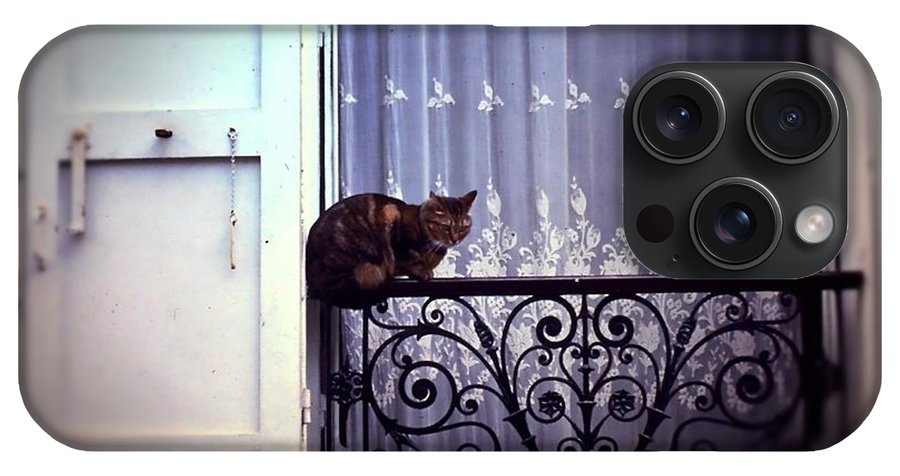 Vintage Travel Cat on a French Balcony 1967 - Phone Case