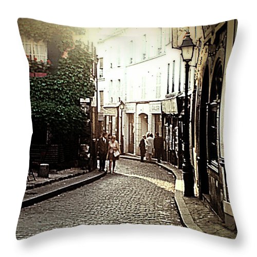 Vintage Travel Cobblestone Cafe - Throw Pillow
