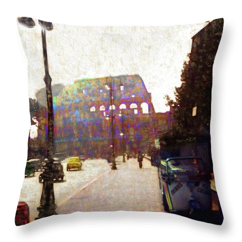 Vintage Travel Down The Street From The Colosseum - Throw Pillow