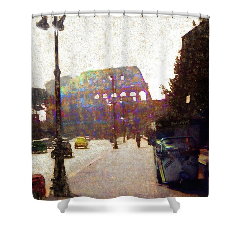Vintage Travel Down The Street From The Colosseum - Shower Curtain