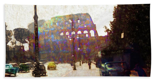 Vintage Travel Down The Street From The Colosseum - Beach Towel