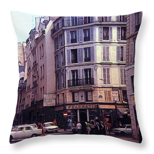 Vintage Travel Europe Streetcorner - Throw Pillow