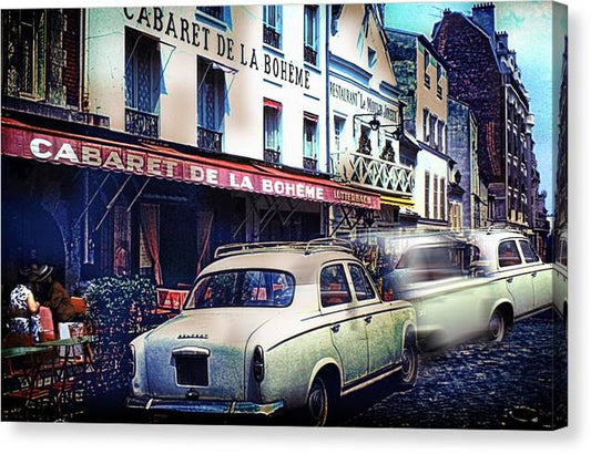 Vintage Travel French cafe Street Scene 1967 - Canvas Print