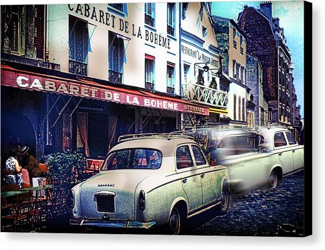 Vintage Travel French cafe Street Scene 1967 - Canvas Print