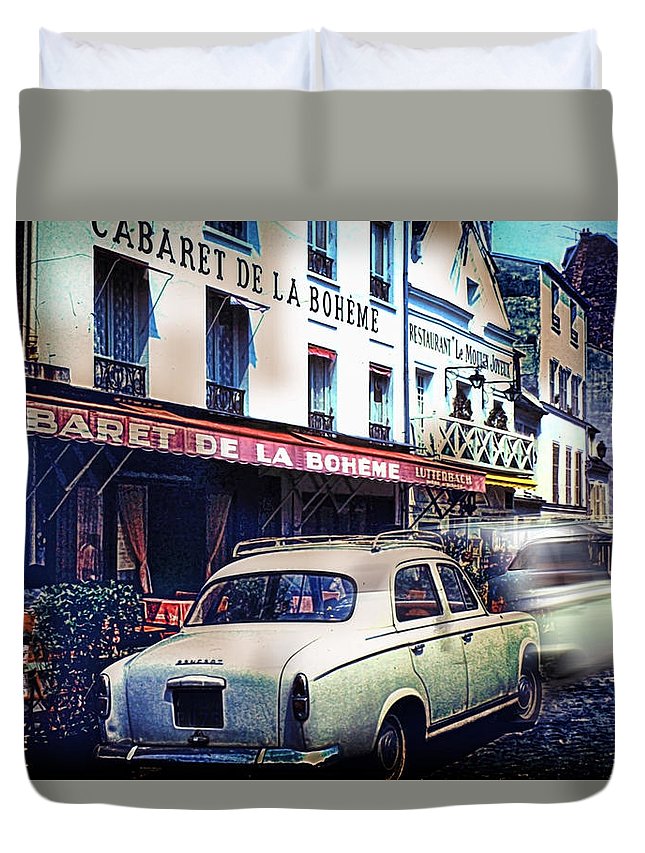 Vintage Travel French cafe Street Scene 1967 - Duvet Cover