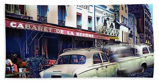 Vintage Travel French cafe Street Scene 1967 - Bath Towel