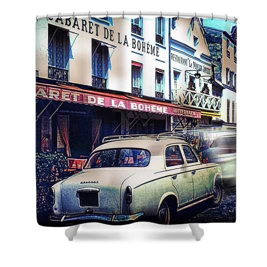 Vintage Travel French cafe Street Scene 1967 - Shower Curtain