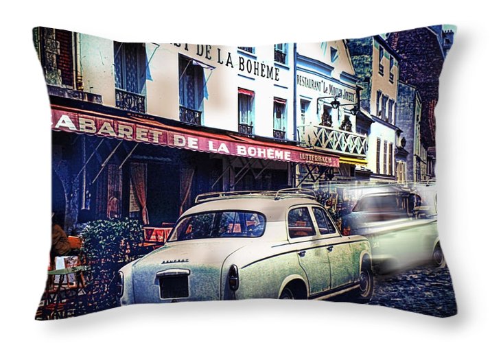 Vintage Travel French cafe Street Scene 1967 - Throw Pillow
