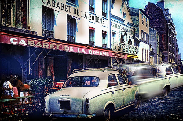 Vintage Travel French cafe Street Scene 1967 - Art Print