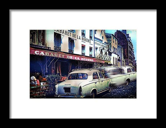 Vintage Travel French cafe Street Scene 1967 - Framed Print