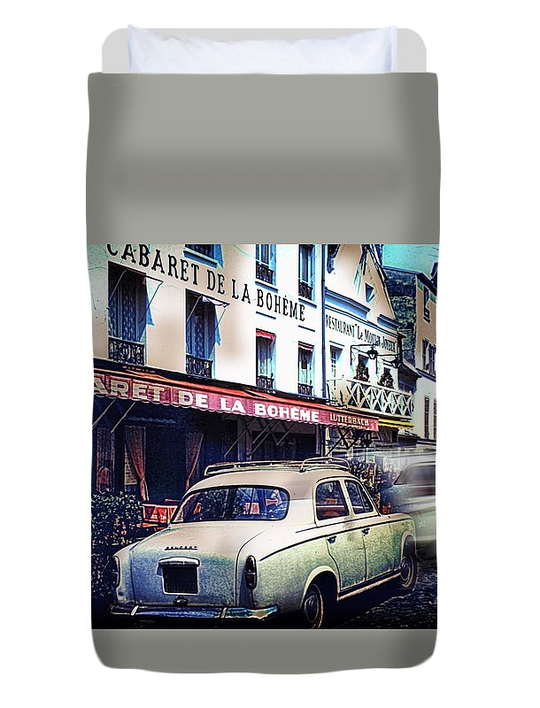 Vintage Travel French cafe Street Scene 1967 - Duvet Cover