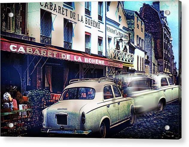Vintage Travel French cafe Street Scene 1967 - Acrylic Print
