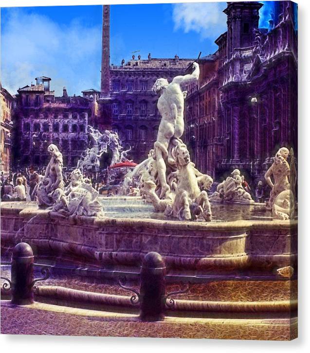 Vintage Travel Italian Fountain - Canvas Print