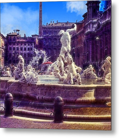 Vintage Travel Italian Fountain - Metal Print