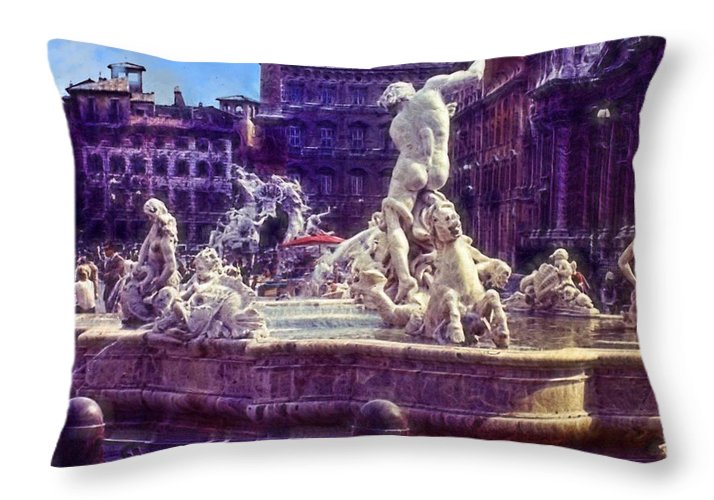 Vintage Travel Italian Fountain - Throw Pillow