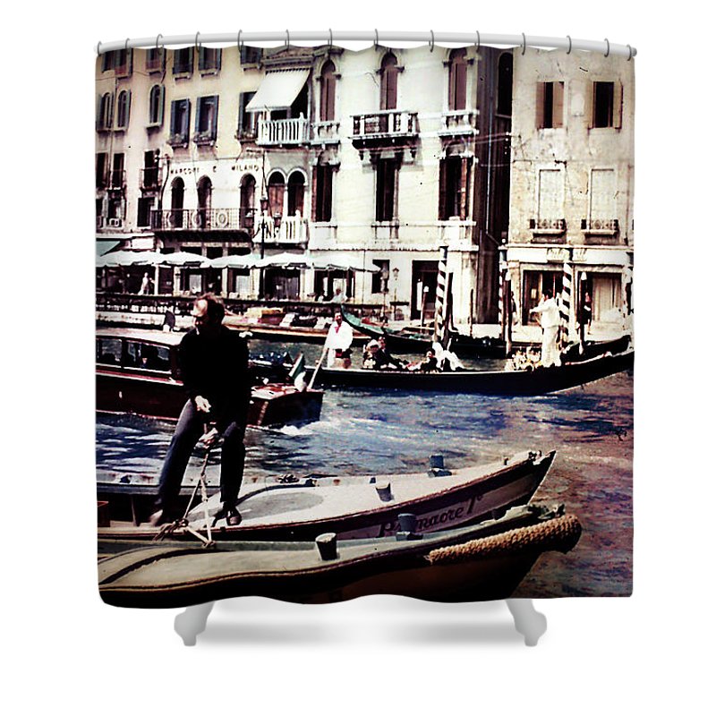 Vintage Travel on A Venice Canal - Shower Curtain