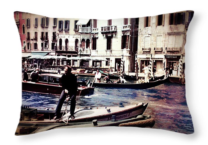 Vintage Travel on A Venice Canal - Throw Pillow