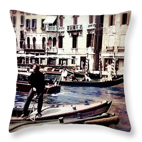 Vintage Travel on A Venice Canal - Throw Pillow
