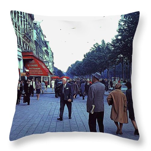 Vintage Travel Street Scene Shoppers - Throw Pillow