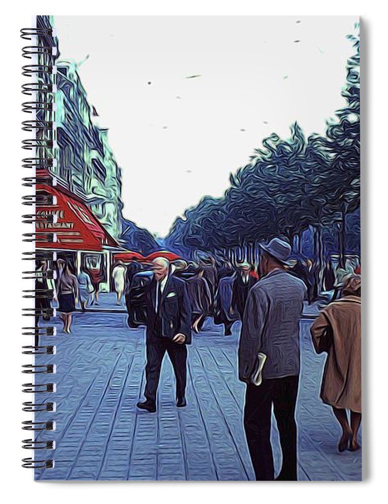 Vintage Travel Street Scene Shoppers - Spiral Notebook