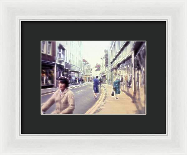 Vintage Travel Street With Bicycle Rider - Framed Print