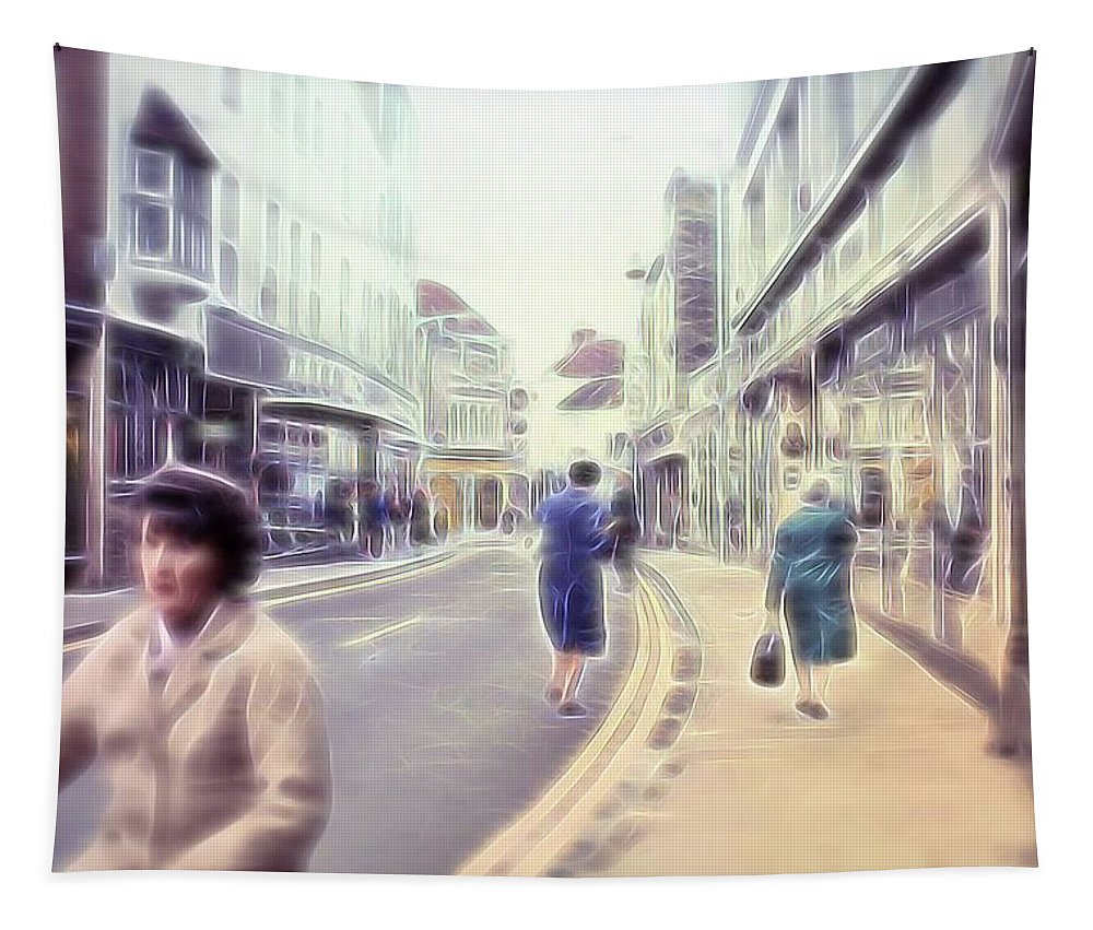 Vintage Travel Street With Bicycle Rider - Tapestry