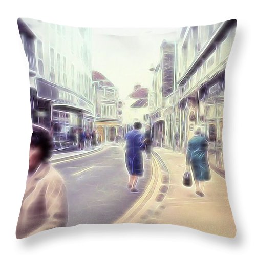 Vintage Travel Street With Bicycle Rider - Throw Pillow