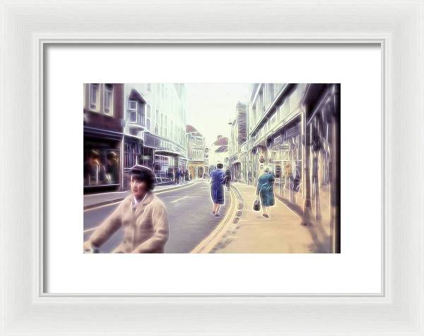 Vintage Travel Street With Bicycle Rider - Framed Print