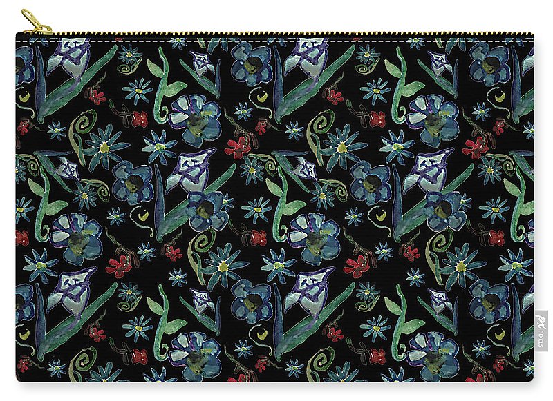 Watercolor Flowers On Black - Carry-All Pouch
