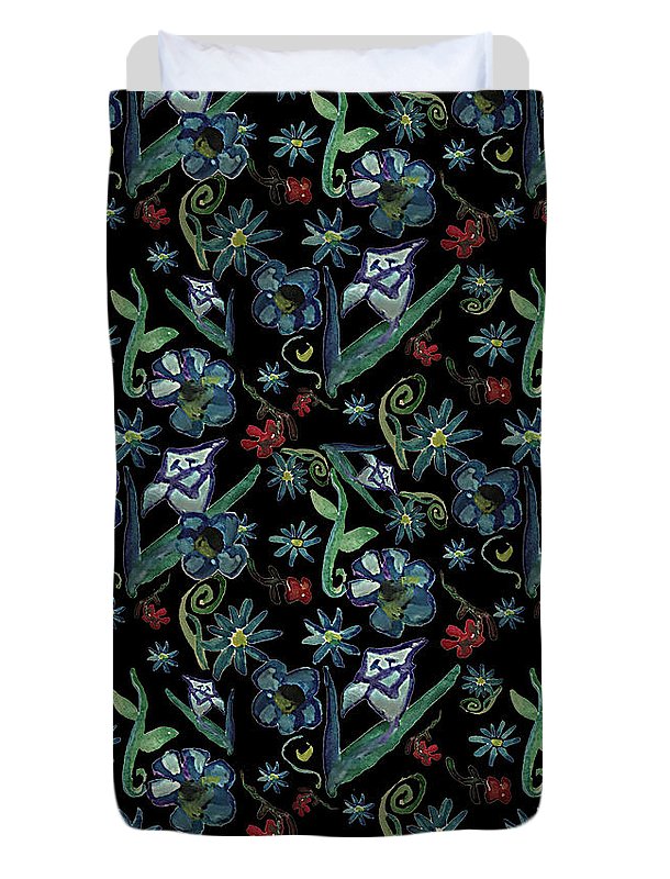 Watercolor Flowers On Black - Duvet Cover
