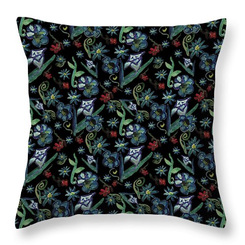 Watercolor Flowers On Black - Throw Pillow