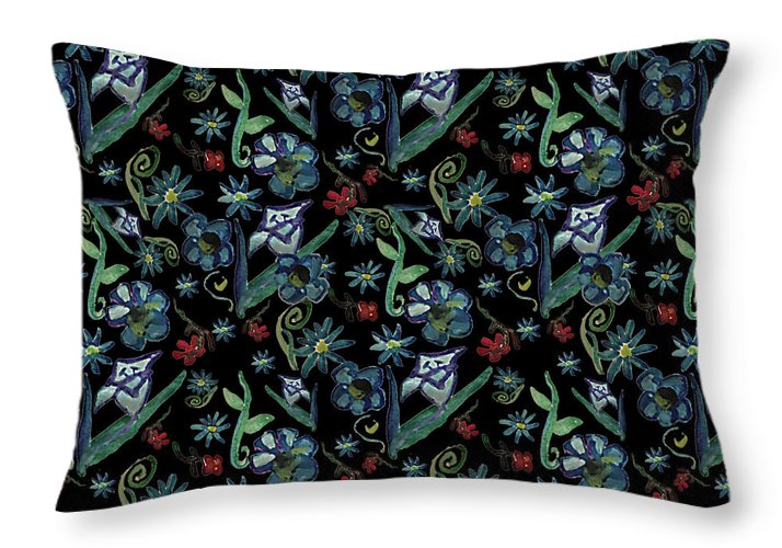 Watercolor Flowers On Black - Throw Pillow