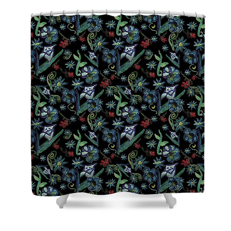 Watercolor Flowers On Black - Shower Curtain