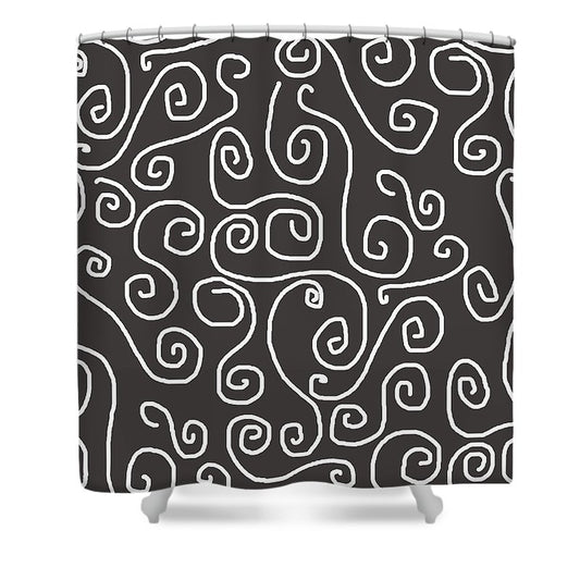 White Swirls On Gray - Shower Curtain