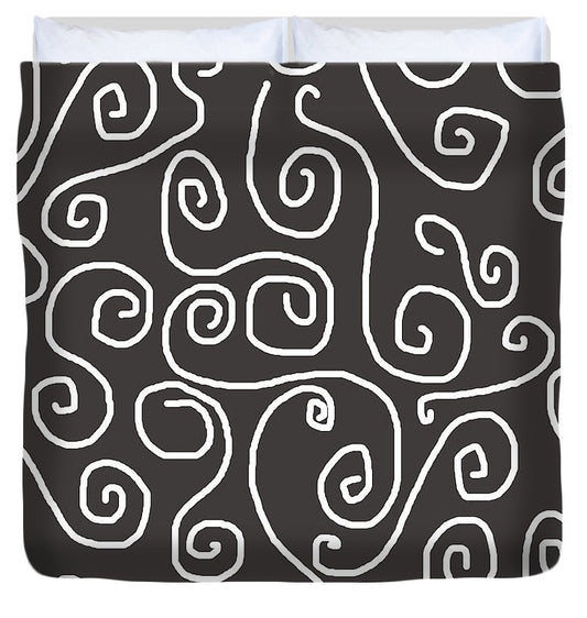 White Swirls On Gray - Duvet Cover